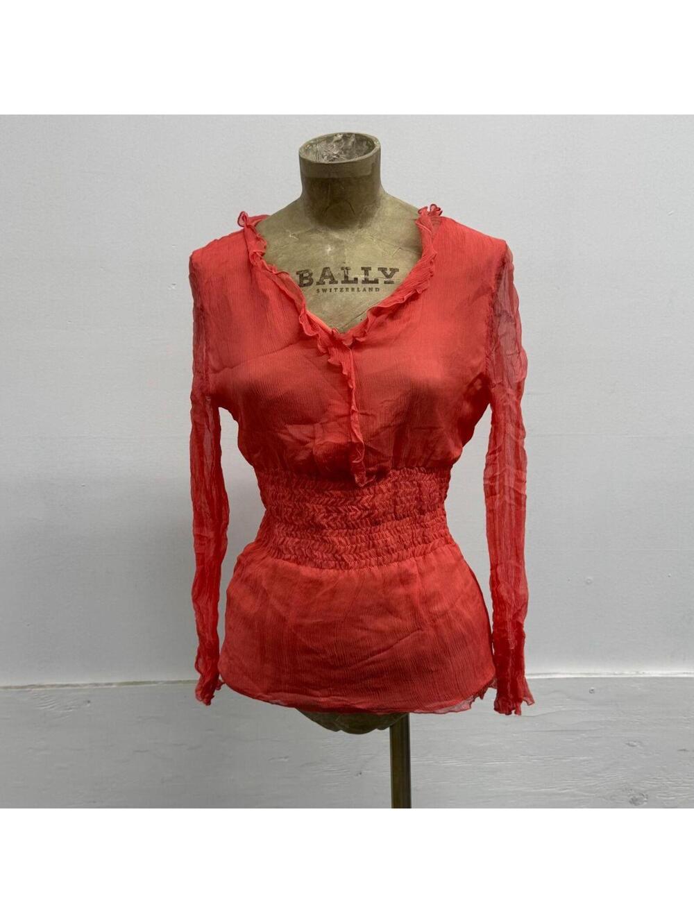 Vintage Y2K BCBG Max Azria Coral 100% Silk Plissé Blouse